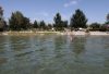 Blick auf Badestrand am Bodensee am Campingplatz Nell